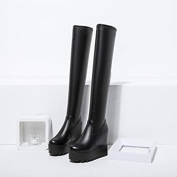 ブラックニーハイブーツ ウェッジヒール COMEX ニーハイブーツ モデルサイズ LLサイズ コメックス